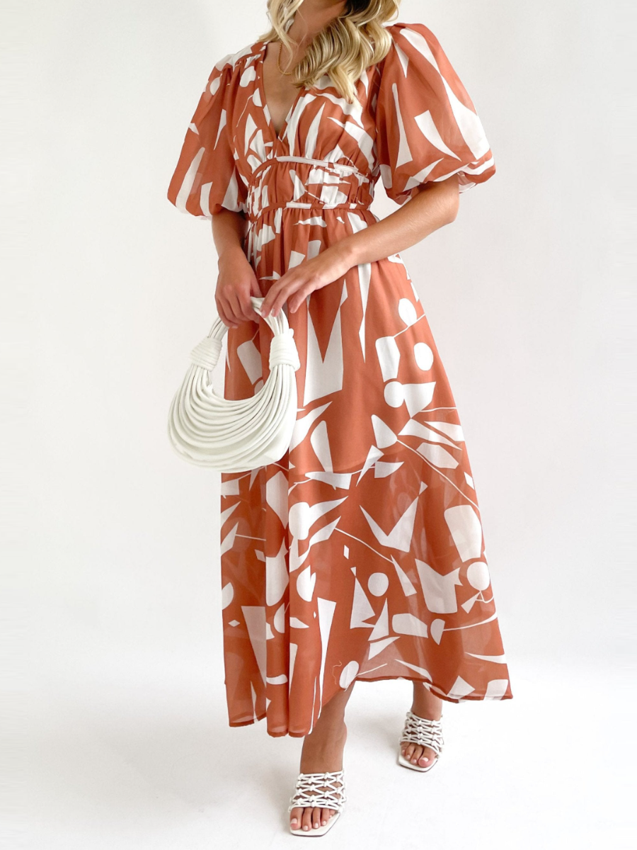 Irregular Printed Midi Dress