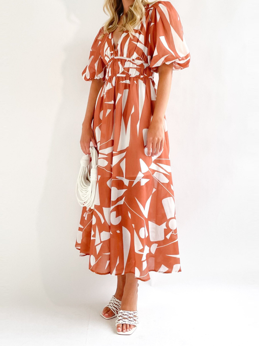 Irregular Printed Midi Dress