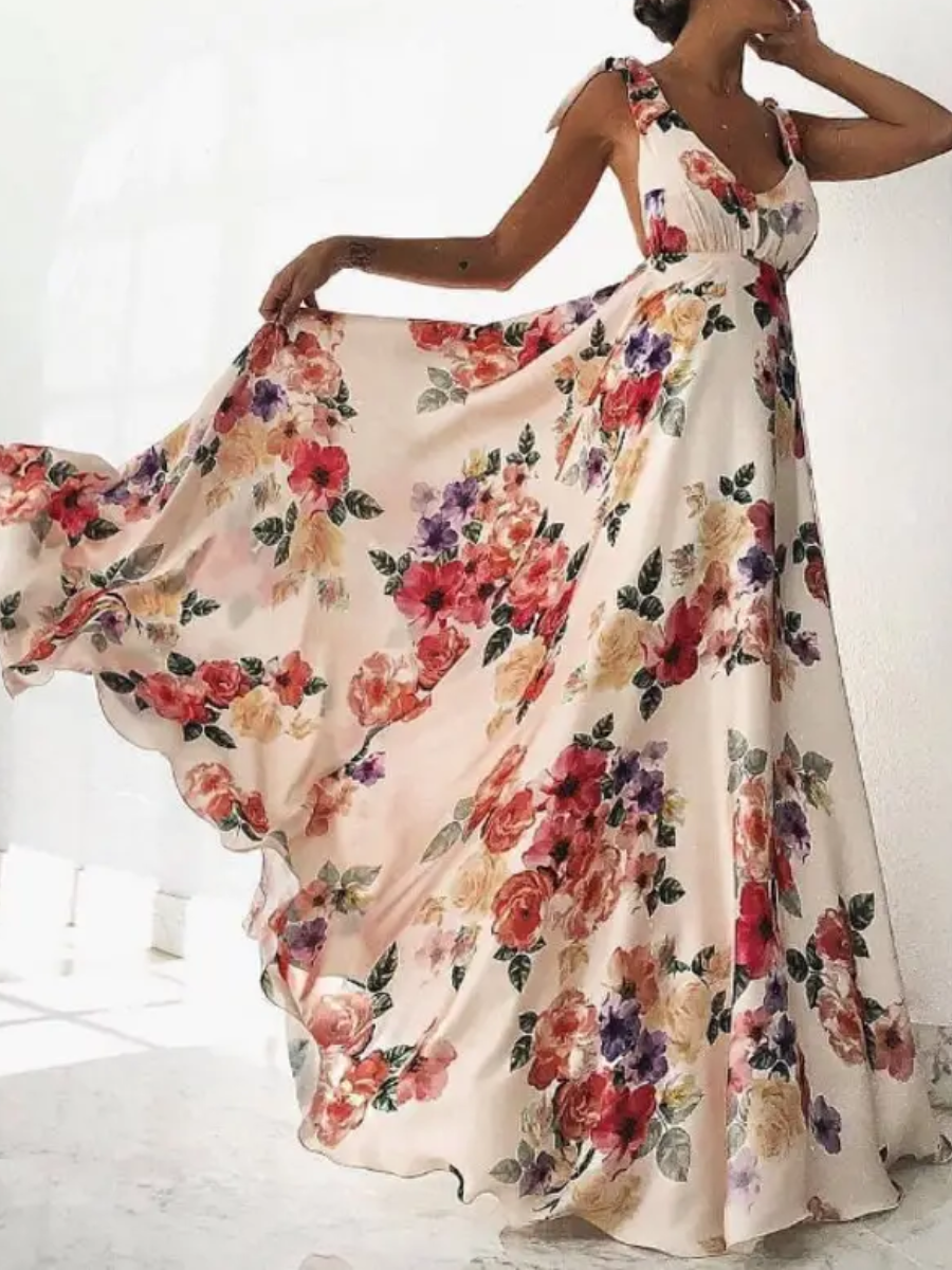 Elegant Print Suspender Dress