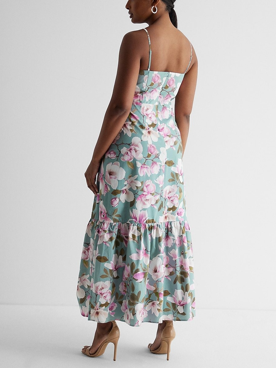 Floral Print Square Neck Maxi Dress