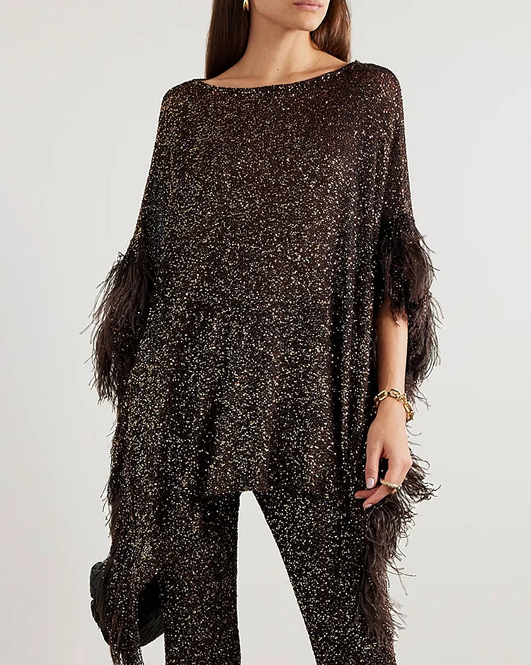 Asymmetric Feather Sequin Set