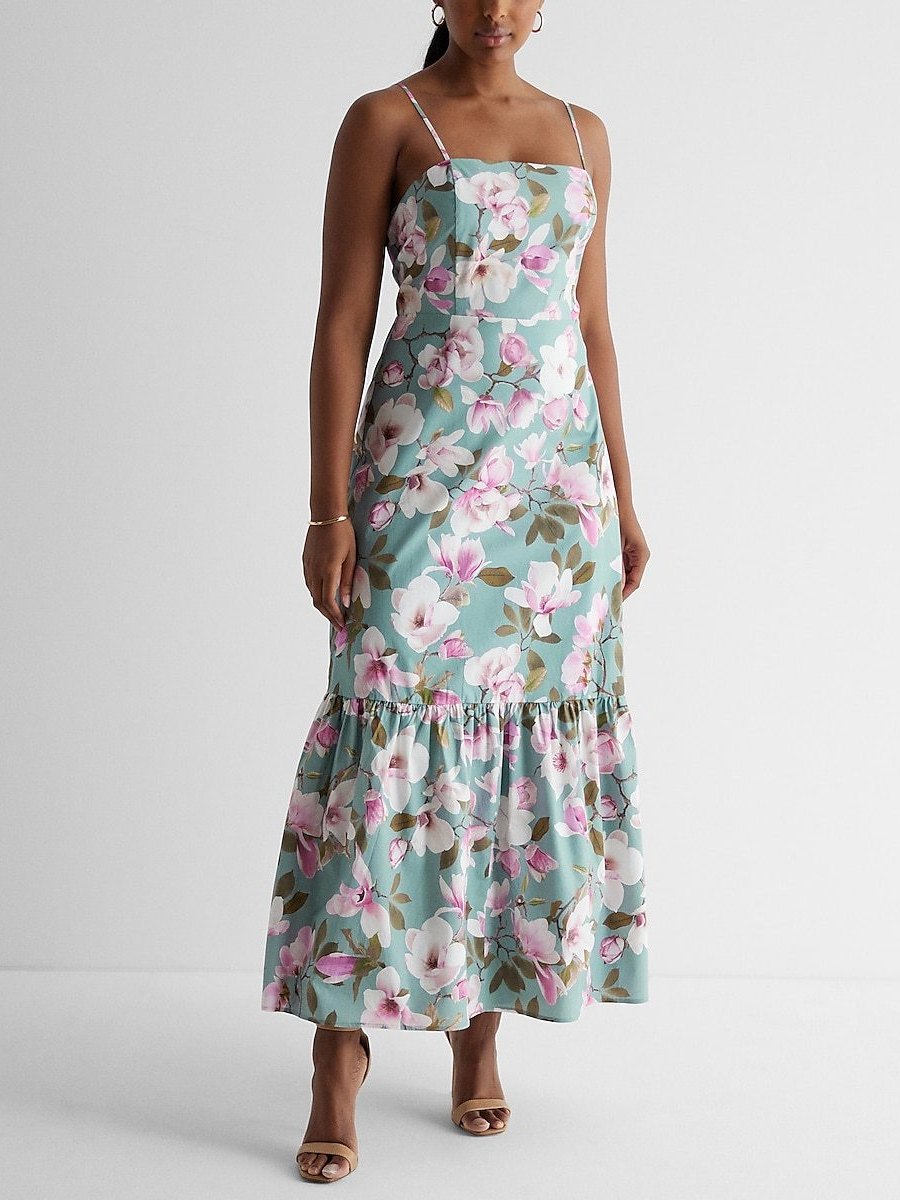 Floral Print Square Neck Maxi Dress