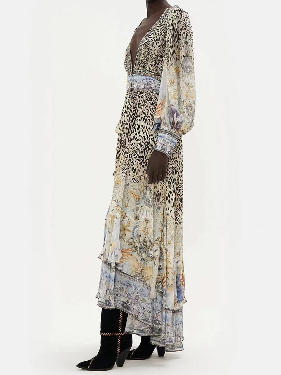 V-Neck Leopard-Print Maxi Dress