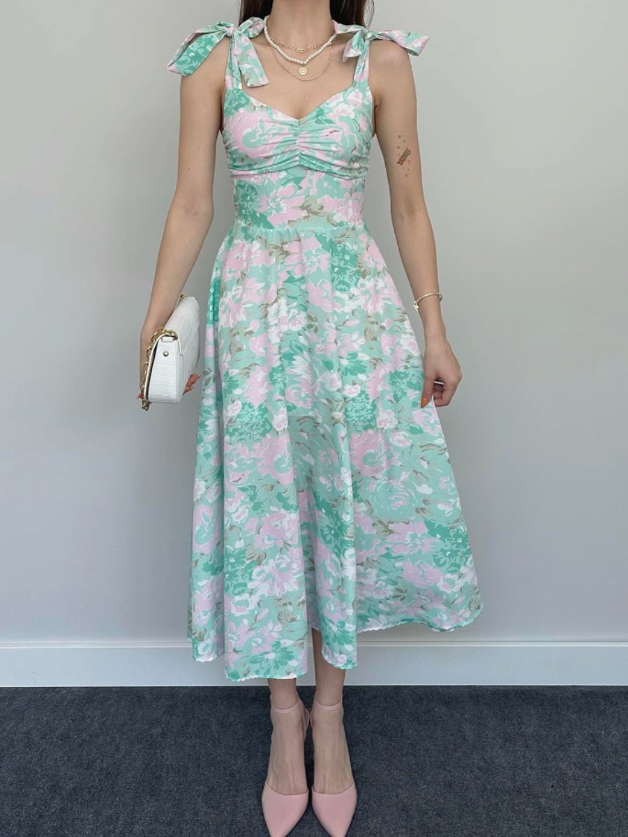 Printed Bow Sun MIdi Dress