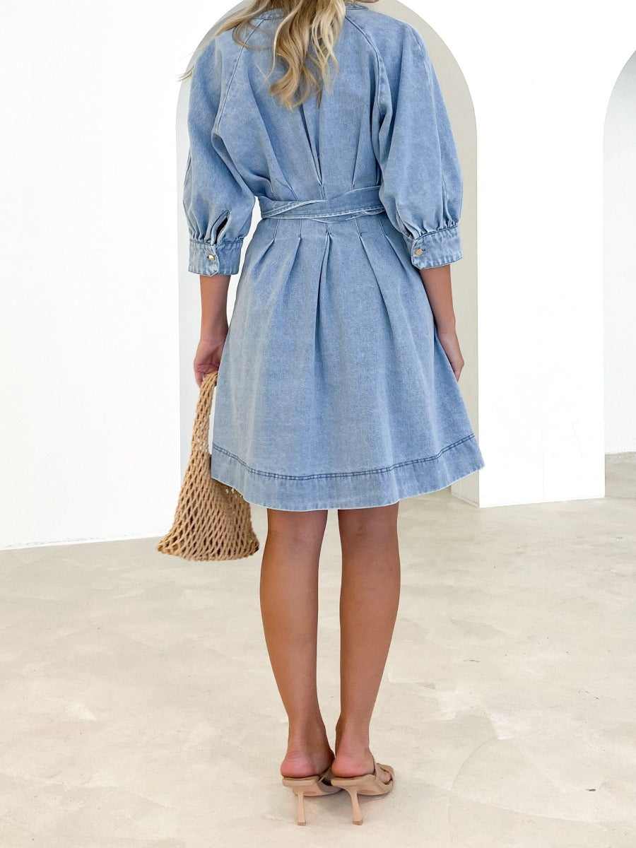 Mid Blue Denim Midi Dress