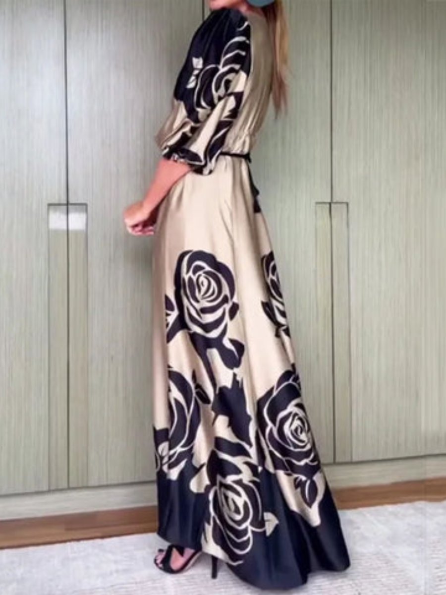 Black Gold Rose Printed Maxi Dress