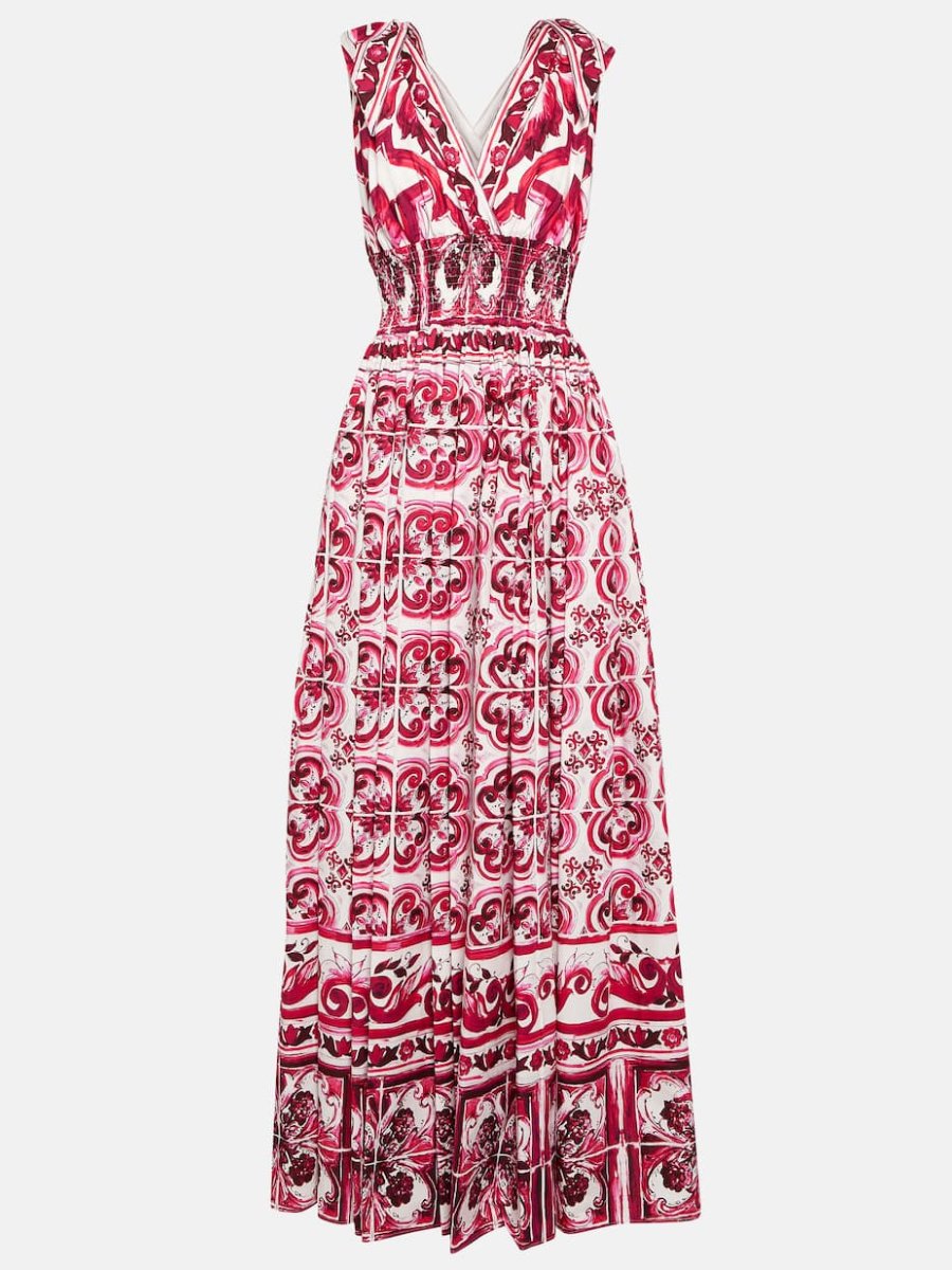 Red Majolica Porcelain Print Halter Maxi Dress