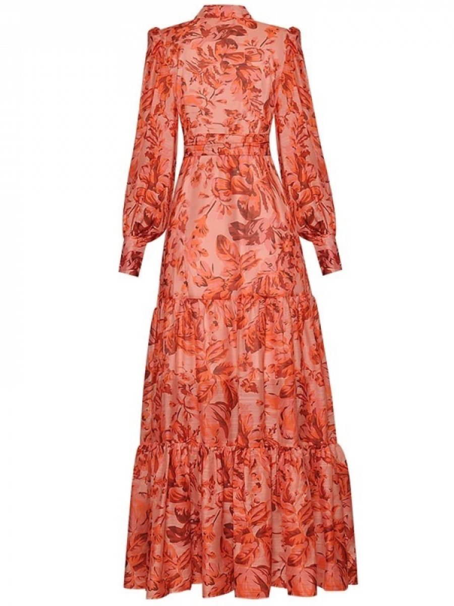 Lantern Sleeves Floral Printed Maxi Dress