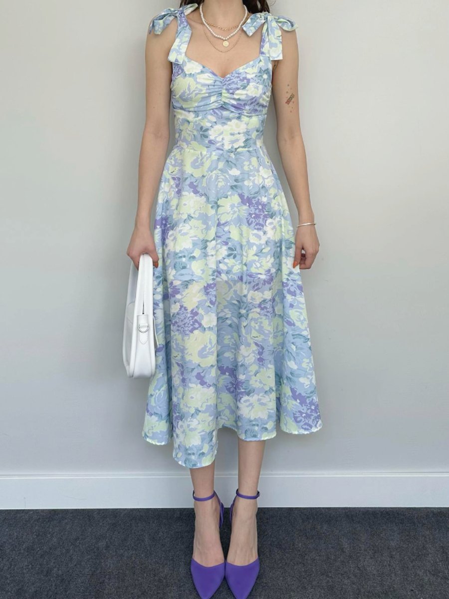 Printed Bow Sun MIdi Dress