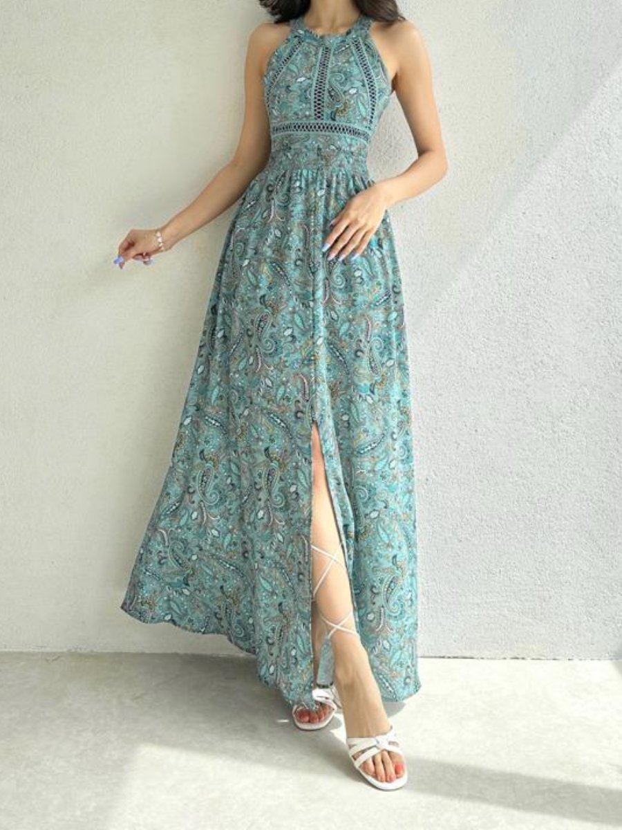 Shawl Cashew Flower Backless Midi Dress