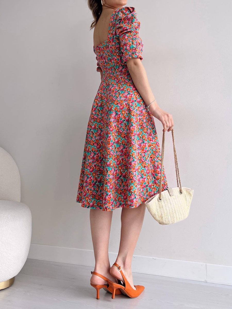 Princess Sleeve Floral Print Midi Dress