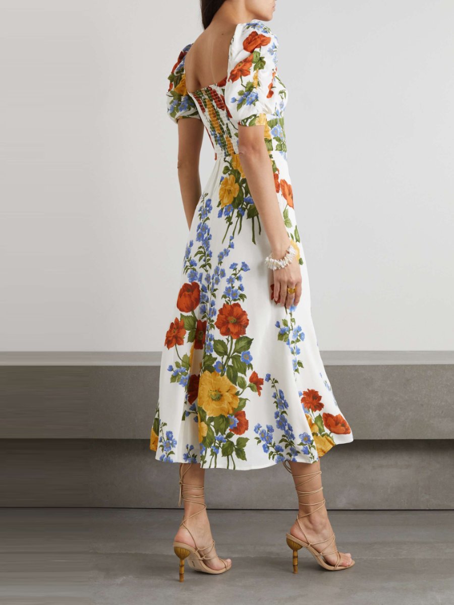 High Waist Floral Split Vacation Midi Dress