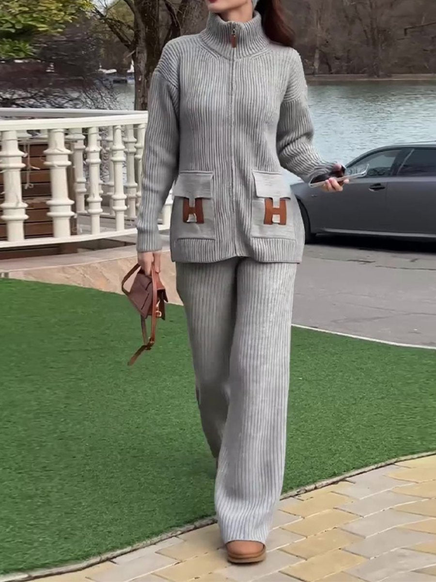 H Letter Turtleneck Sweater 2pc Set