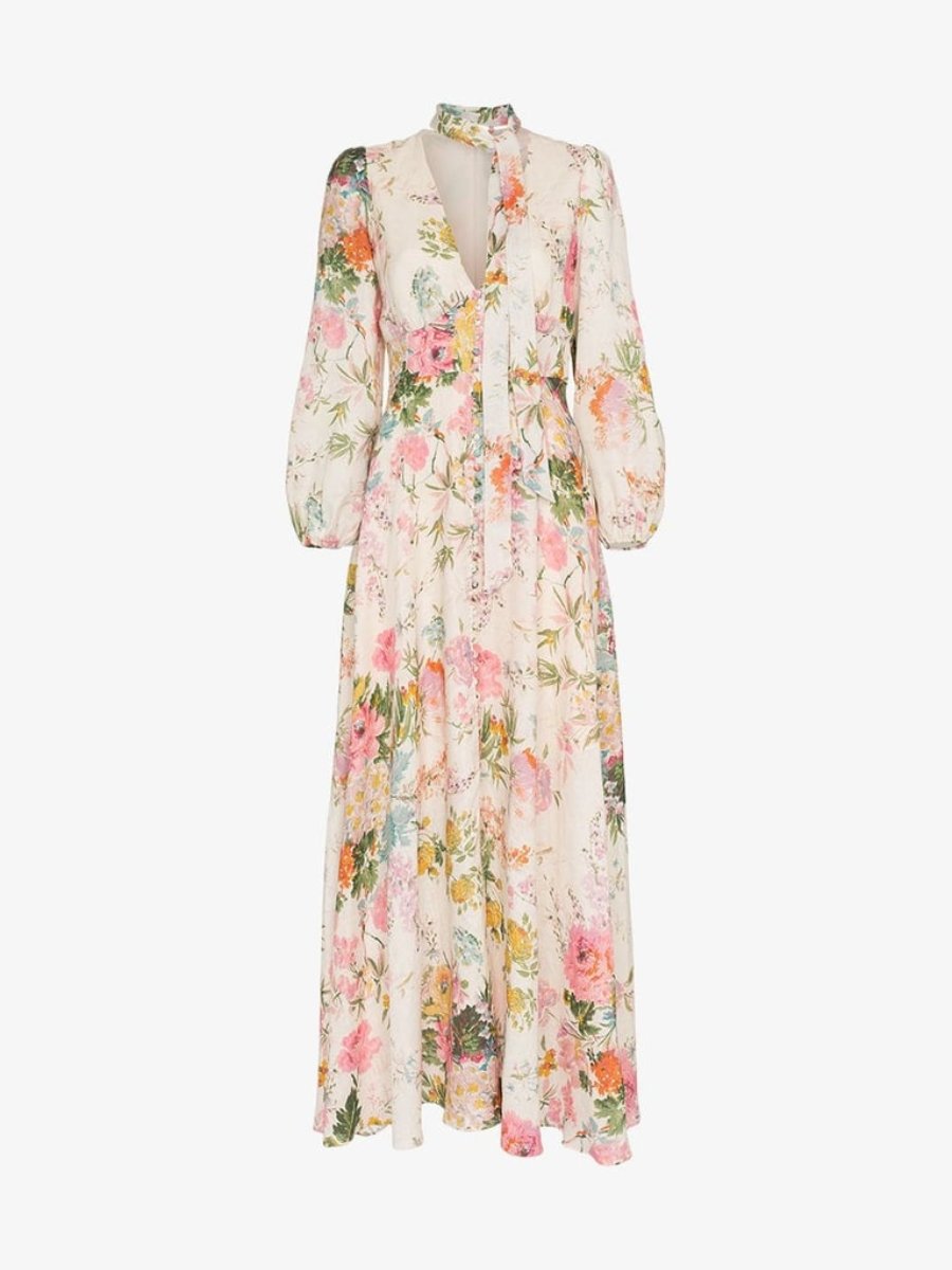 Romantic Floral Print V-Neck Long Sleeve Maxi Dress