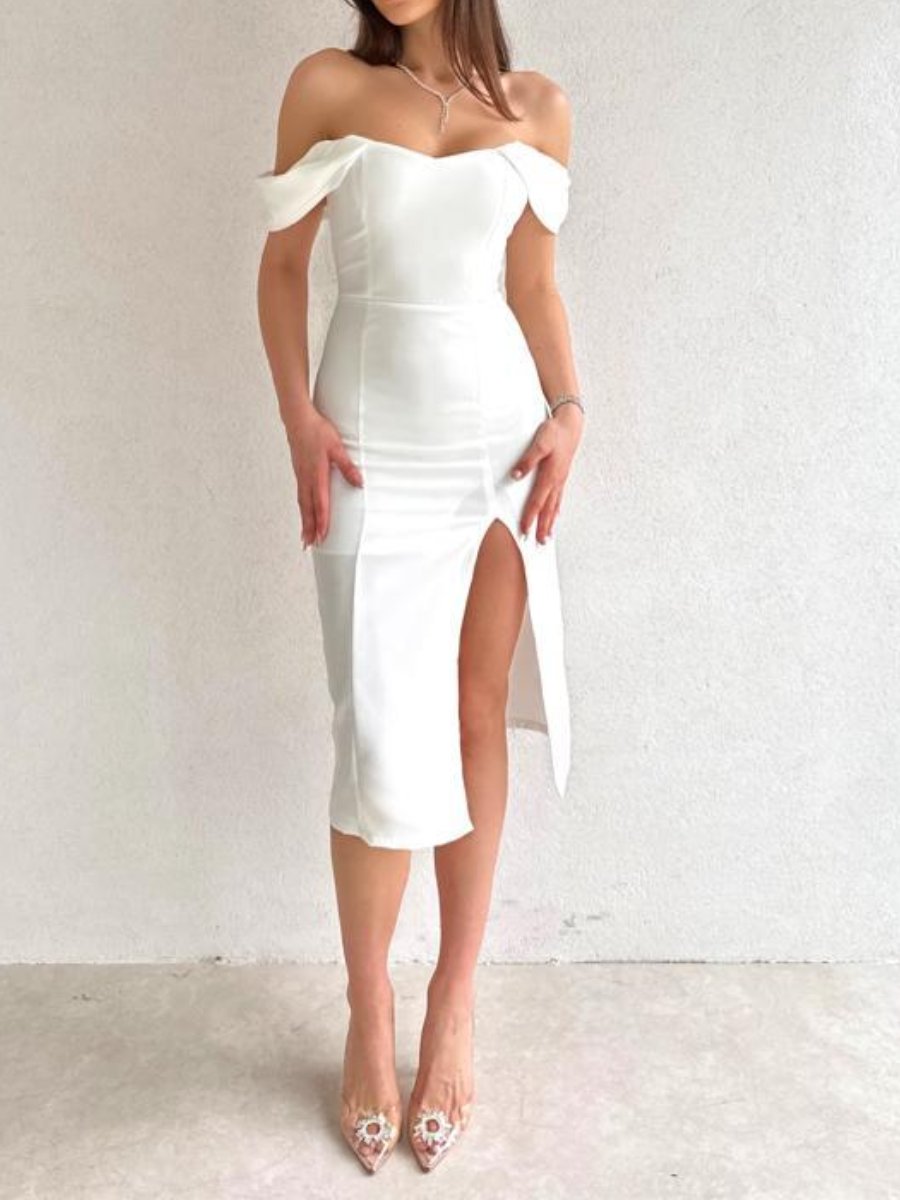 Solid Shoulder Strap Split Midi Dress