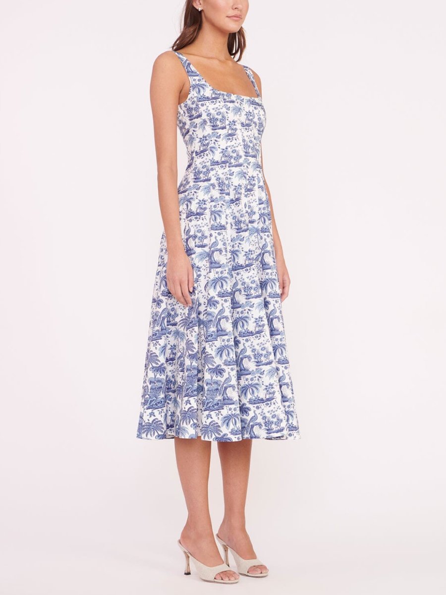 Blue Tropical Printed  Midi Dress