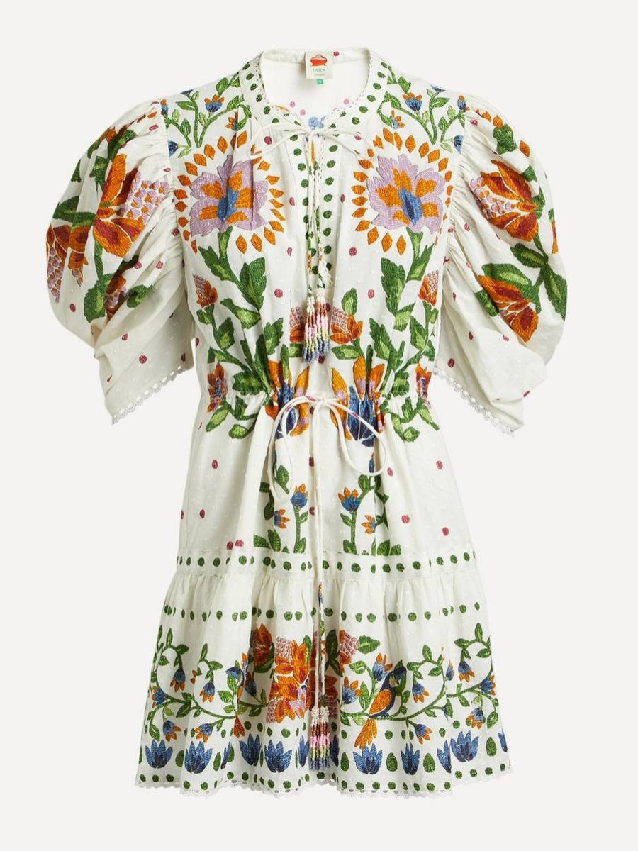 White Summer Garden Print Mini Dress