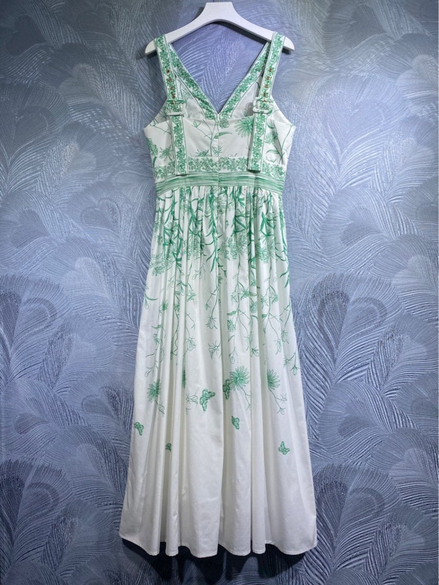 Green Cotton Print Maxi Dress