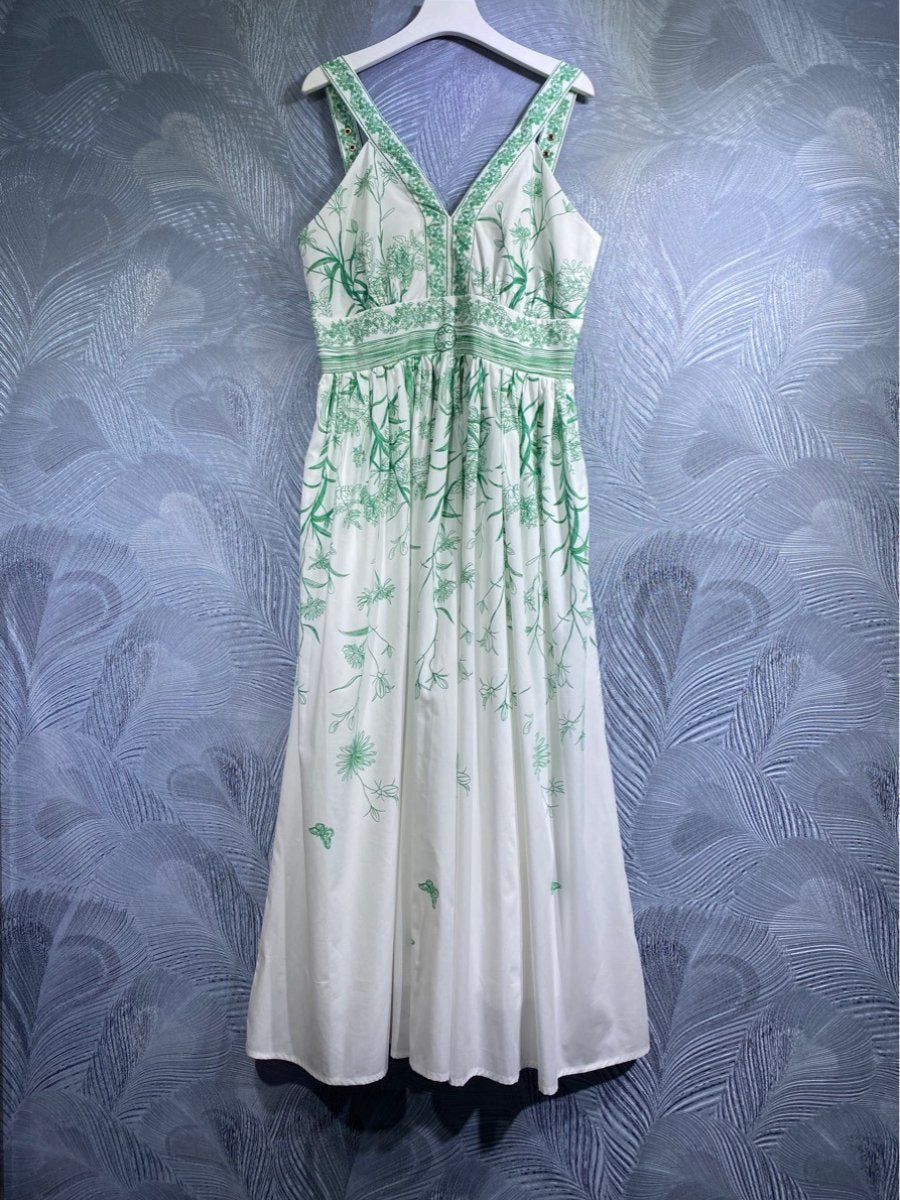 Green Cotton Print Maxi Dress